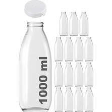 Feyza Design Şeffaf 1000 ml Cam Şişe, Ayran, Su, Limonata, Meşrubat, 15 Adet