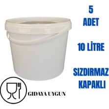 Feyza Design 10 Lt Beyaz Plastik Kova, 5'li Set, Kapaklı, Hobi ve Gıda Uygun