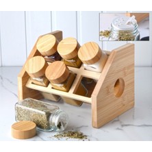 Feyza Design Bambu Standlı 6'lı Cam Baharatlık Seti, Şık ve Dayanıklı Tasarım