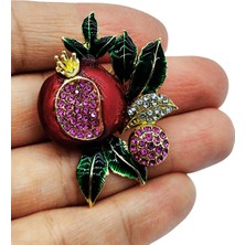 BB Bi Butik Shop Royal Nar Figürlü Taşlı Gold Detaylı Broş