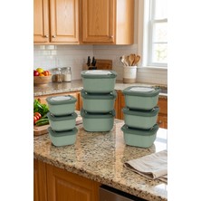 Feyza Design 9’lu Kare Yeşil Saklama Kabı Seti, Mikrodalga ve Derin Dondurucu Uygun