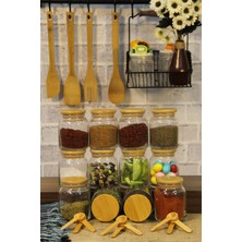 Feyza Design Bambu Kapaklı 300 ml Cam Kavanoz ve Mini Baharat Kaşığı 24 Parça Set