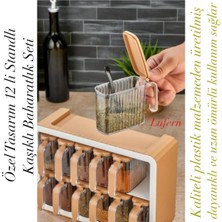 Feyza Design 12'li Standlı Baharatlık Seti, Pratik ve Modern Mutfak Düzeni