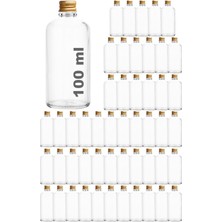 Feyza Design Şeffaf Metal Gold Kapaklı 100 ml Beyaz Cam Kolonya Şişesi, 50 Adet