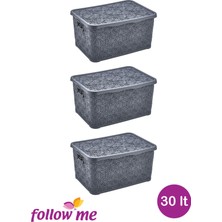 Feyza Design Çok Amaçlı 30L Kutu Seti, Gri, 3'lü Paket, Dayanıklı ve Şık Tasarım