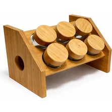 Feyza Design Dayanıklı Bambu Cam Baharatlık Seti, 6'lı, Stantlı, Şık Tasarım