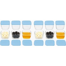 Feyza Design 12'li Mavi Kapaklı Cam Saklama Kabı Seti, Gıda ve Kahvaltılıklar Için