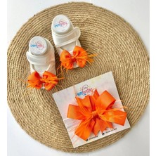 İrembaby Bebek Lohusa Seti Turuncu Tüylü Bebek Ayakkabısı ve Bebek Saç Bandı Lohusa Takımı Çekim-Mevlüt