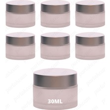 Feyza Design 30ML Buzlu Cam Krem Kavanozları, Mat Gümüş Kapaklı, 6'lı Set