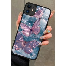 Snacase  Apple iPhone 12 Uyumlu Pembe Kelebek Tasarımlı Parlak Silikon Kılıf