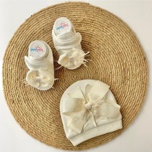 İrembaby Bebek Lohusa Seti Krem Tüylü Bebek Ayakkabısı ve Bebek Şapkası Lohusa Takımı Çekim-Mevlüt