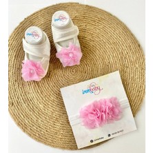 İrembaby Bebek Lohusa Seti Pembe Çiçekli Bebek Ayakkabısı ve Bebek Saç Bandı Lohusa Takımı Çekim-Mevlüt