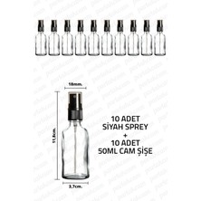 Feyza Design 50ML Siyah Spreyli Şeffaf Şişe, 10 Adet, Kolonya ve Dezenfektan Için