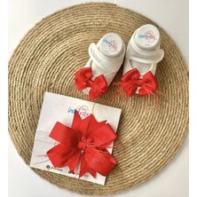 İrembaby Bebek Lohusa Seti Kırmızı Tüylü Bebek Ayakkabısı ve Bebek Saç Bandı Lohusa Takımı Çekim-Mevlüt