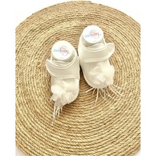 İrembaby Bebek Lohusa Beyaz Çiçekli Tüylü Lohusa Bebek Ayakkabı Doğum Çekim Mevlüt