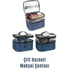 Özgürce Şeffaf Çift Bölmeli Makyaj Çantası, Pratik ve Şık Tasarım
