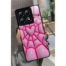 Snacase  Xiaomi Mi 14T Pro Uyumlu Pembe Ağ Tasarımlı Parlak Silikon Kılıf