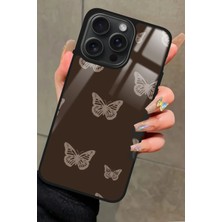 Snacase  Apple iPhone 16 Pro Max Uyumlu Kahverengi Kelebek Tasarımlı Parlak Silikon Kılıf