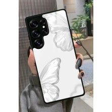 Snacase  Samsung Galaxy S25 Ultra Uyumlu Beyaz Kelebek Tasarımlı Glossy Silikon Kılıf