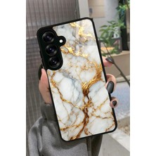 Snacase  Samsung Galaxy S25 Uyumlu Beyaz&altın Mermer Tasarımlı Parlak Silikon Kılıf