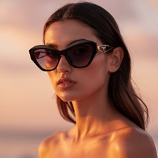 MonCherietr Nocturne Siyah Kemik Çerçeve Metal Saplı Cat-Eye UV400 Korumalı Güneş Gözlüğü