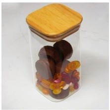 Feyza Design Şık Kare Bambu Kapaklı Vakumlu Cam Kavanoz Seti, 260 Ml, 3'lü