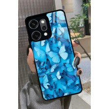 Snacase Oppo Reno 14 Pro Uyumlu Mavi Kelebek Tasarımlı Parlak Silikon Kılıf