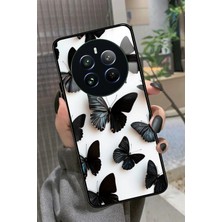 Snacase Realme 12 Uyumlu Siyah Kelebek Tasarımlı Parlak Silikon Kılıf