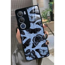 Snacase  Vivo Y19S Uyumlu Siyah Kelebek Tasarımlı Parlak Silikon Kılıf