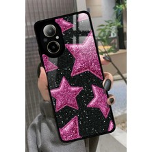 Snacase Realme 12 Lite Uyumlu Pembe Yıldız Tasarımlı Parlak Silikon Kılıf