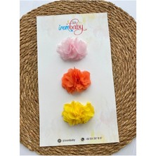 İrembaby 3'lü Set Bebek - Çocuk Saçsız Bebek Tokası Seti Pembe - Turuncu - Sarı Çiçekli Toka Set