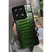 Snacase  Xiaomi Mi 14T Pro Uyumlu Yeşil Yılan Derisi Tasarımlı Parlak Silikon Kılıf