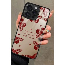 Snacase  Apple iPhone 15 Pro Max Uyumlu Kırmızı Kelebek Tasarımlı Parlak Silikon Kılıf