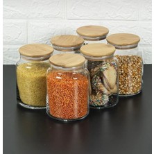 Feyza Design 6'lı Bambu Kapaklı 800 ml Cam Baharat ve Bakliyat Kavanoz Seti