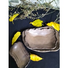 Feyza Design El Yapımı Taş Desenli Üçlü Sunum Tabağı Seti