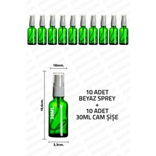 Feyza Design 30ML Yeşil Beyaz Spreyli Şişe - 10 Adet Kolonya ve Dezenfektan Seti