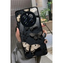 Snacase Realme 12 Uyumlu Siyah Kelebek Tasarımlı Parlak Silikon Kılıf