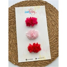İrembaby 3'lü Set Bebek - Çocuk Saçsız Bebek Tokası Seti Fuşya - Kırmızı - Pembe Çiçekli Toka Set