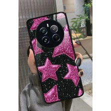 Snacase Realme 12 Uyumlu Pembe Yıldız Tasarımlı Glossy Silikon Kılıf