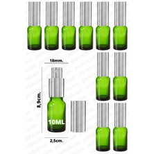 Feyza Design 10 Adet Gümüş Renkli Metal Sprey Şişe, Yeşil Cam, 10ML, Sızdırmaz Set