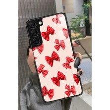 Snacase  Samsung Galaxy S22 Uyumlu Kırmızı Kurdele Tasarımlı Parlak Silikon Kılıf