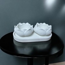 Bernami Düğün Pinterest 3lü Set Lotus Çiçeği & Oval Organizer Tabak & Tealight Mumluk & Dekor Süs & Alçı Mumluk