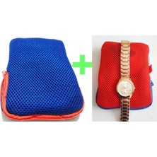 Özgürce Mavi ve Kırmızı Makyaj Çantası Çelik Kordon Kol Saati Hediyeli