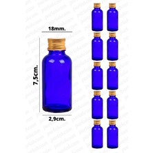 Feyza Design 20ML Mavi Cam Şişe, Gold Kapak, Yağ, Esans ve Kolonya Için, 10 Adet