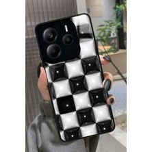 Snacase  Xiaomi Redmi Note 14 Uyumlu Siyah-Beyaz Kare Tasarımlı Glossy Silikon Kılıf