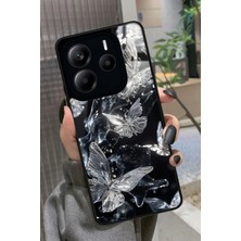Snacase  Xiaomi Redmi Note 14 Uyumlu Beyaz Kelebek Tasarımlı Parlak Silikon Kılıf