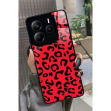 Snacase  Xiaomi Redmi Note 14 Uyumlu Kırmızı Leopar Tasarımlı Parlak Silikon Kılıf