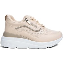 Flet Zenne 207 Cilt Bej Rahat Yeni Sezon Yüksek Topuk Fermuarlı Kadın Spor Ayakkabı