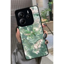 Snacase  Xiaomi Redmi Note 14 Uyumlu Yeşil Kelebek Tasarımlı Parlak Silikon Kılıf