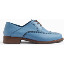 Shemard Kadın Mavi Hakiki Deri Bağcıklı Loafer Ayakkabı